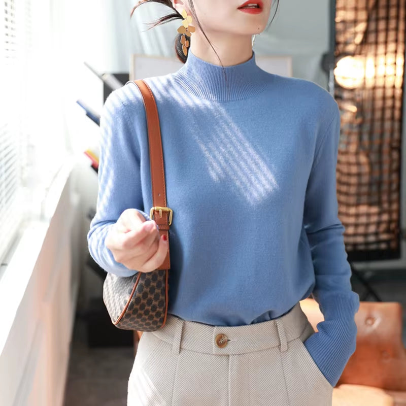 Autumn Winter Chic Bottom Sweaters Women Fashion Turtleneck Pullover Slim Long Sleeve Knitted Jumpers Soft Warm Pull Femme Top