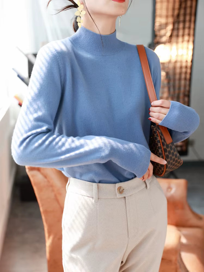 Autumn Winter Chic Bottom Sweaters Women Fashion Turtleneck Pullover Slim Long Sleeve Knitted Jumpers Soft Warm Pull Femme Top