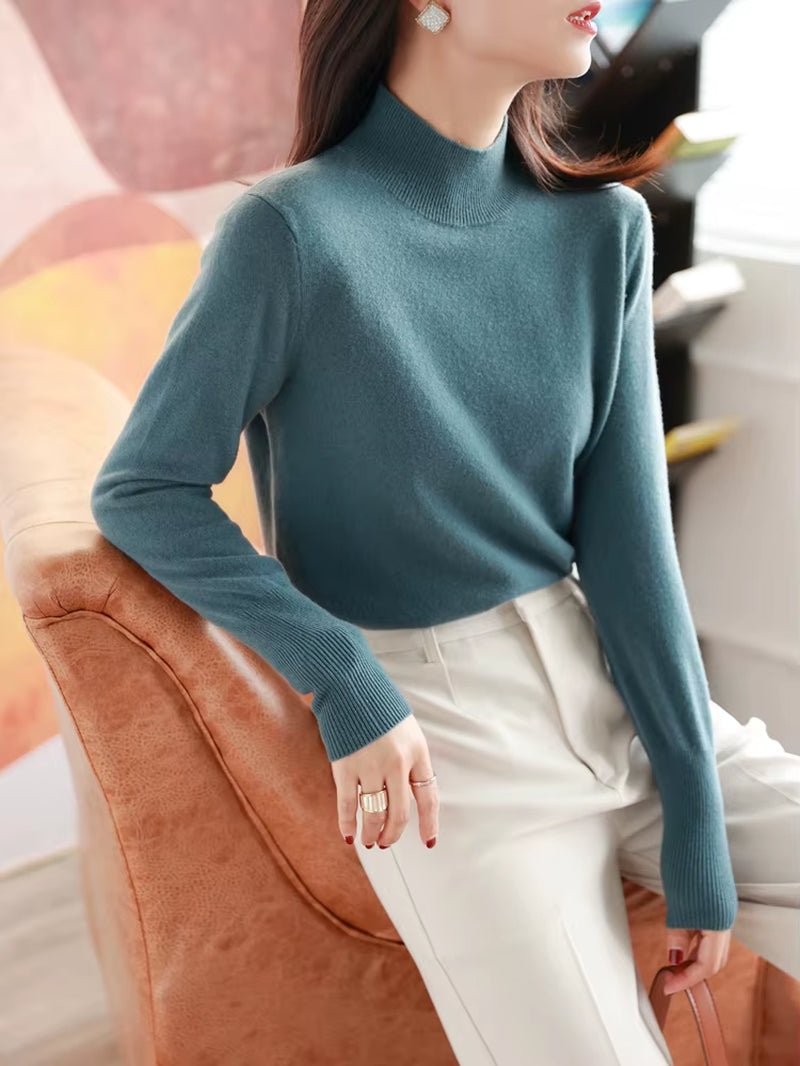 Autumn Winter Chic Bottom Sweaters Women Fashion Turtleneck Pullover Slim Long Sleeve Knitted Jumpers Soft Warm Pull Femme Top
