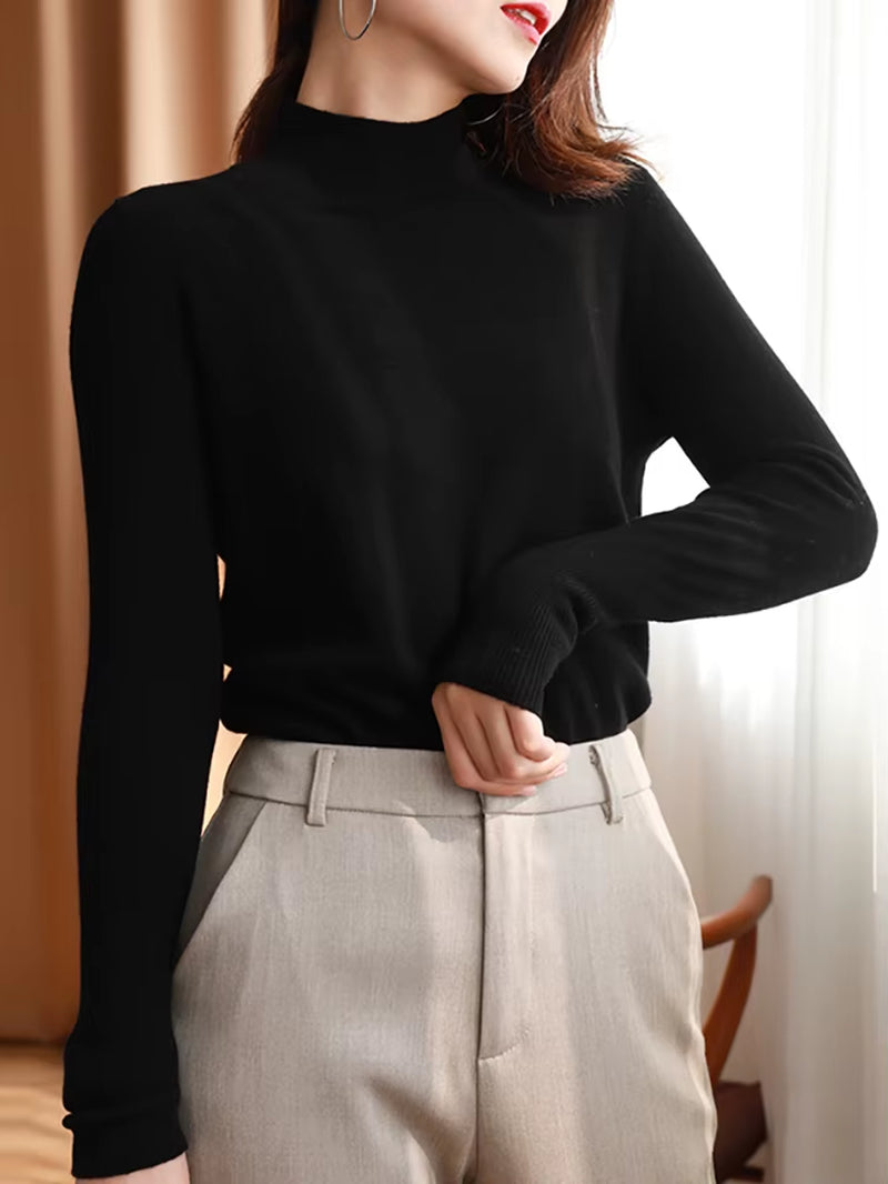 Autumn Winter Chic Bottom Sweaters Women Fashion Turtleneck Pullover Slim Long Sleeve Knitted Jumpers Soft Warm Pull Femme Top