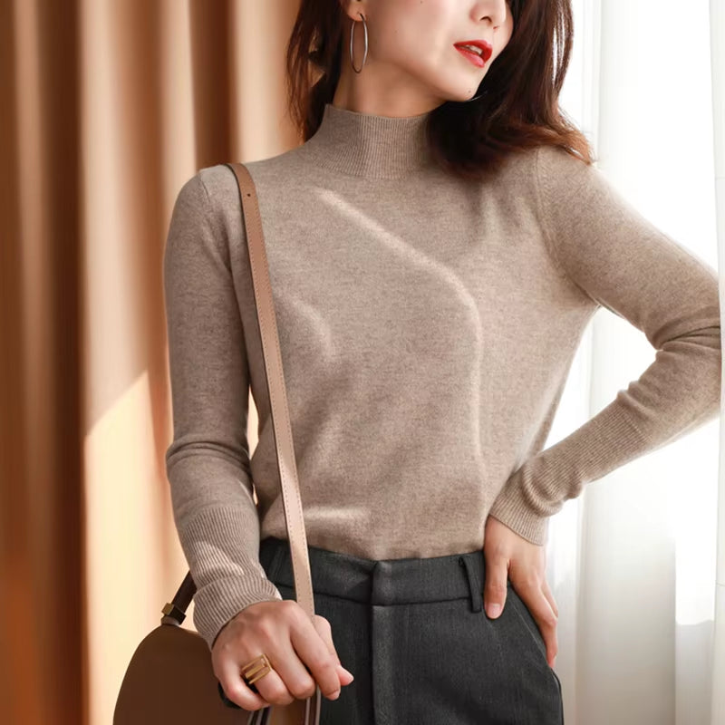 Autumn Winter Chic Bottom Sweaters Women Fashion Turtleneck Pullover Slim Long Sleeve Knitted Jumpers Soft Warm Pull Femme Top